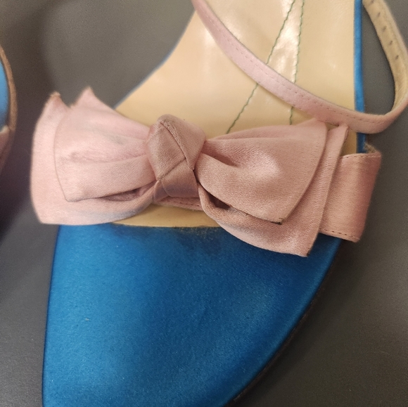 Kate Spade color block Bow detail Sandals. Green Pink Blue Sz 9.5 - Picture 6 of 9